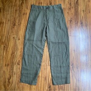 NWT Mango Womens Olive 100% Linen High Waist Straight Trouser Size 32 Minimalist
